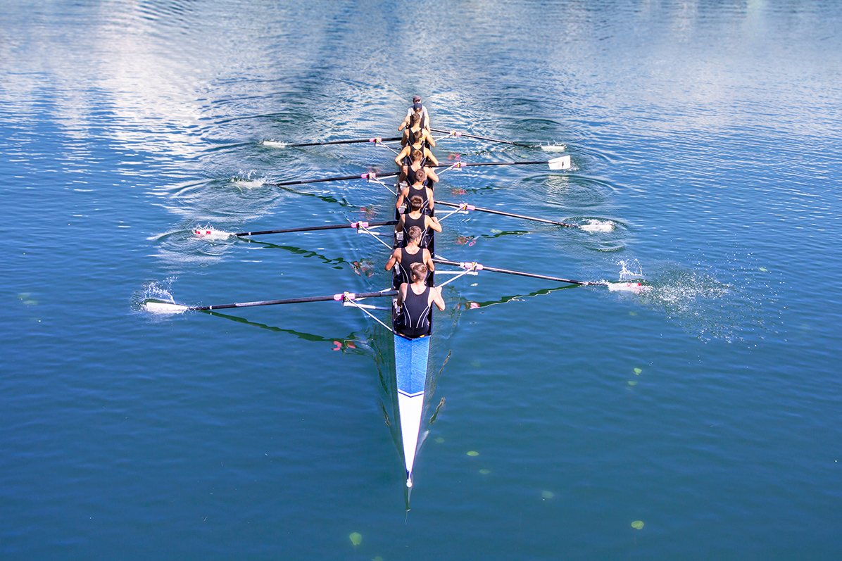 Boat coxed with eight Rowers